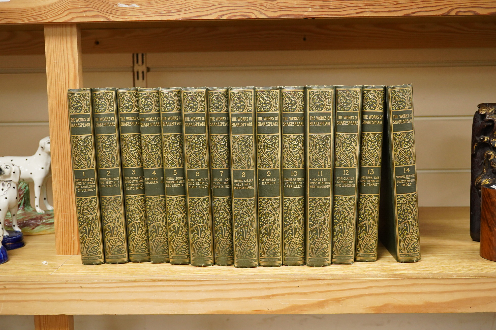 Shakespeare, William - The Henry Irving Shakespeare... 14 vols. coloured frontispieces (with captioned guards), num. plates and other illus.; original gilt cloth, roy 8vo. The Gresham Publishing Company, (ca.1900)